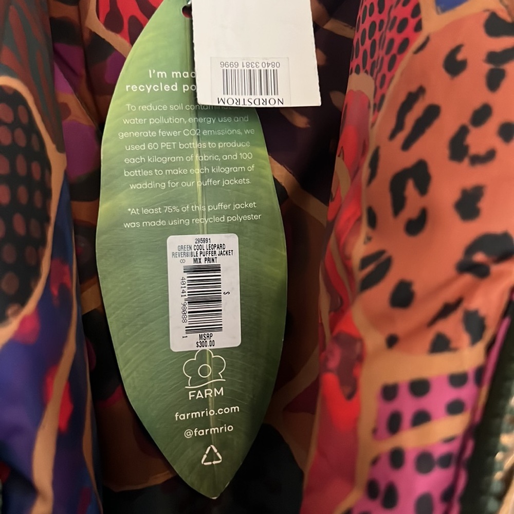 NEW NWT Farm rio green cool leopard reversible puffer jacket Small - Picture 5 of 9